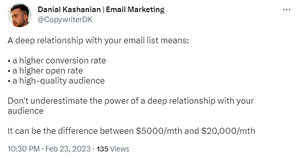 email marketing tweet by danial