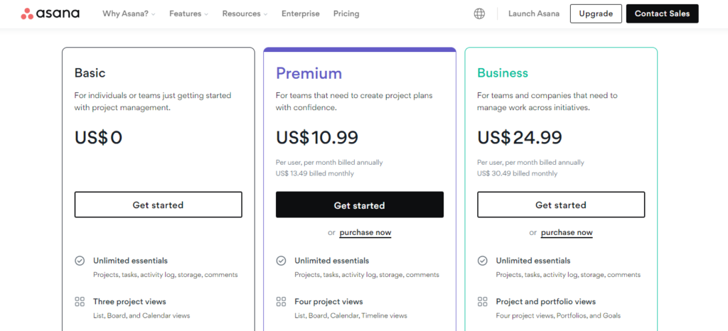 asana saas pricing model