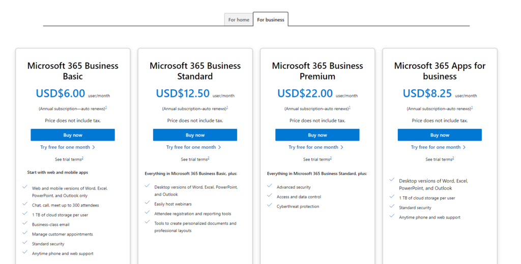 microsoft pricing page