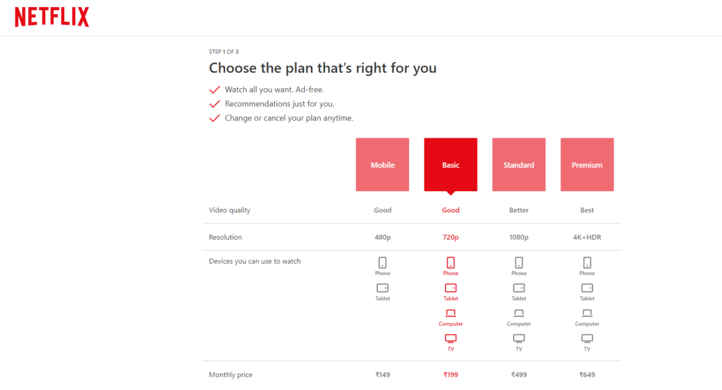 netflix pricing page