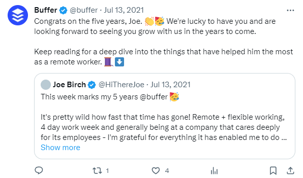 buffer tweet on employee advocacy